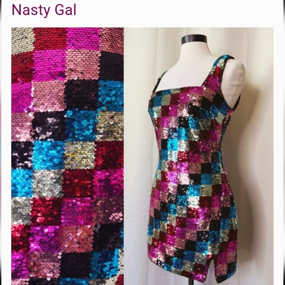 Nasty Gal Dresses & Skirts - NASTY GAL Sequin Colorful Checkerboard Mini Dress Size 8